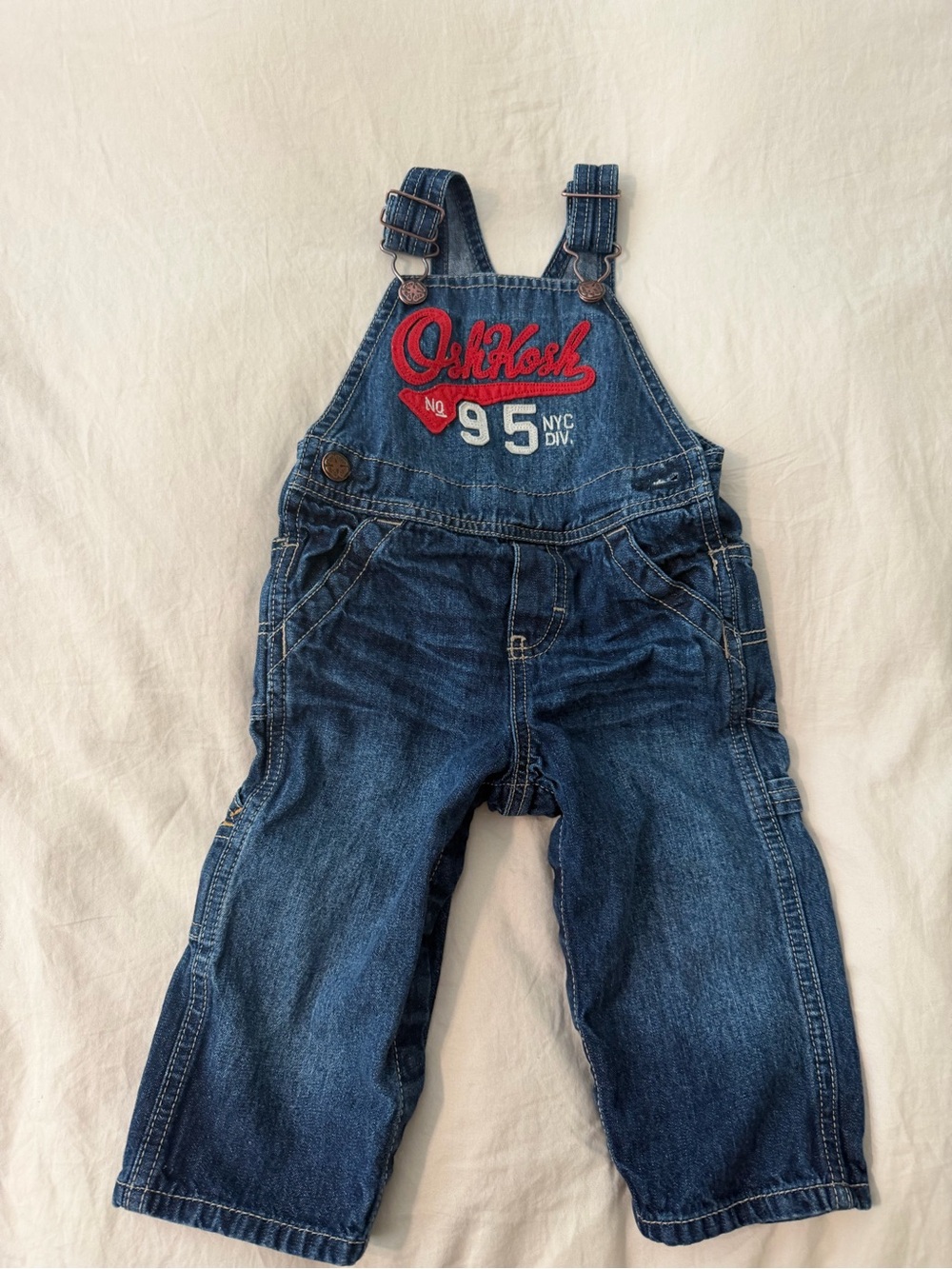OshKosh B'gosh Dark Blue Denim Overalls with Red Logo